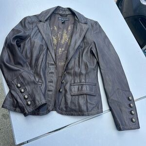 INC International Concepts Brown Leather Bomber Jacket